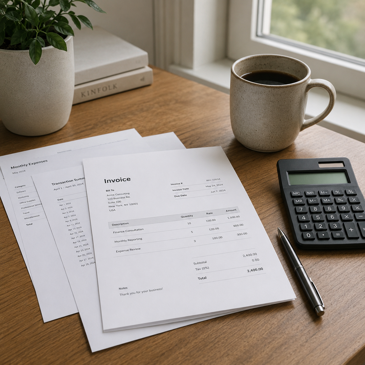Invoice papers and calculator